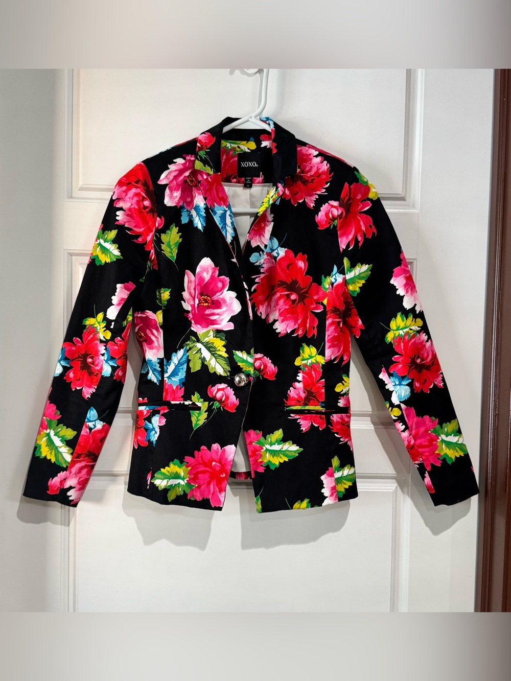 XOXO Black Blazer with Pink & Red Floral Print